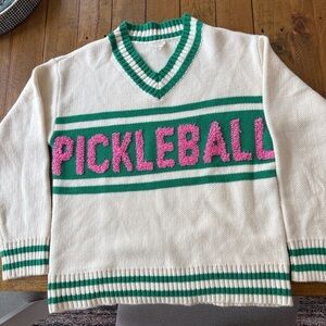 Peach Love California Green and White Sweater
